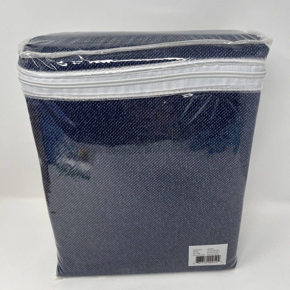 DORMIFY Blue Chambray Queen Duvet and Standard Sham Set 100%‎ Cotton Satine NEW